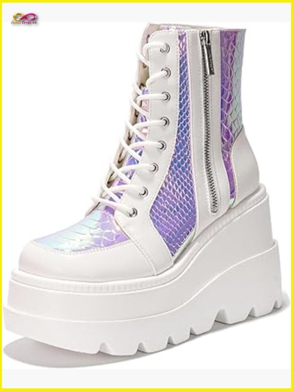 Chunky Block Heel Platform Ankle Boots Y2K Rave Punk Round Toe Zip Lace Up